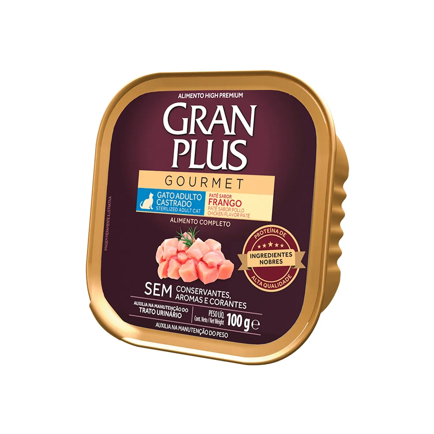 Ração Úmida GranPlus Gatos Adultos Castrados Patê Gourmet Frango