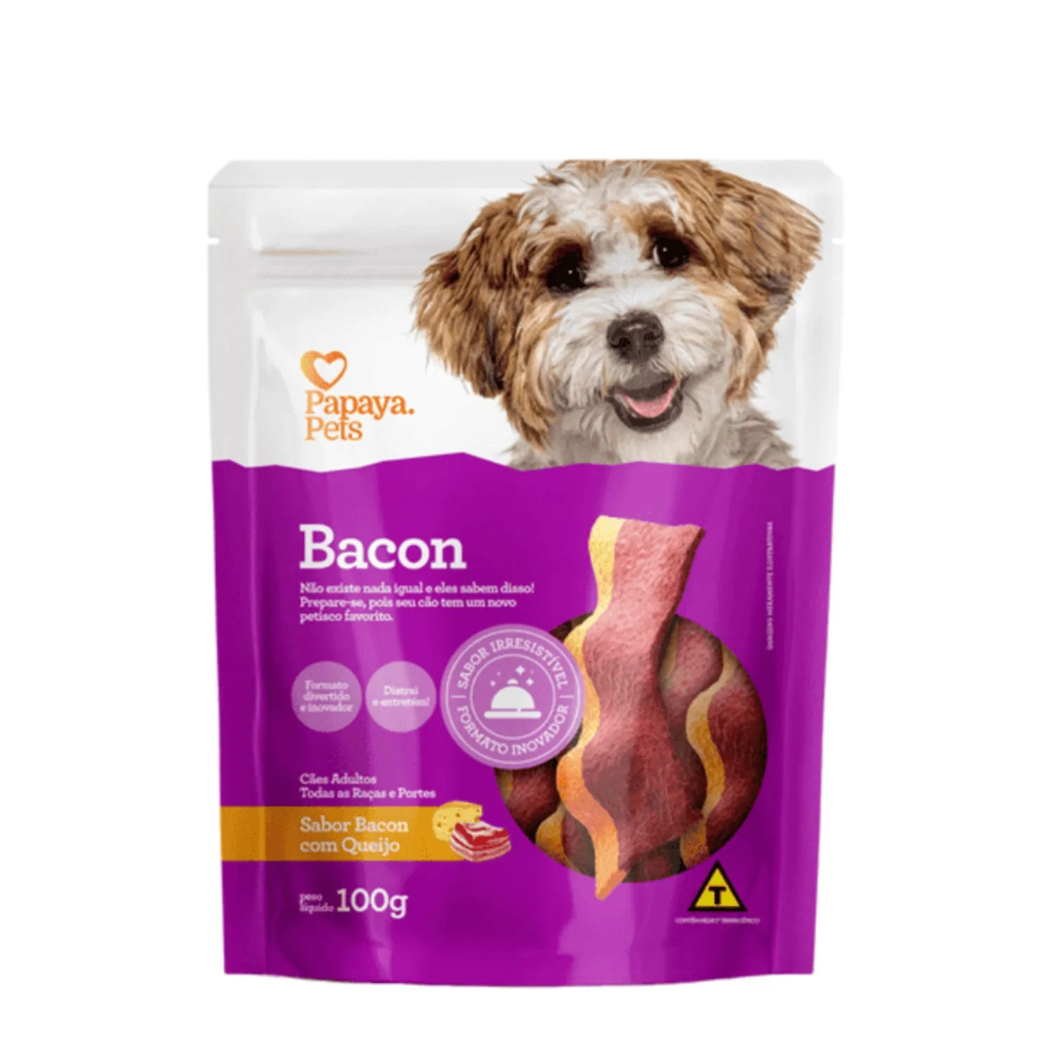 Petisco Bacon com Queijo Cães Adultos Papaya Pets