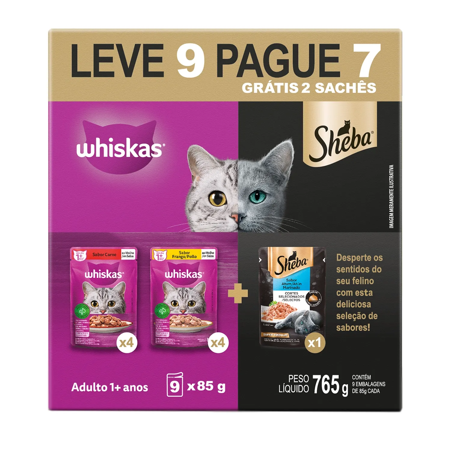 Ração Úmida Whiskas Sachê Gatos Adultos Carne, Frango e Atum