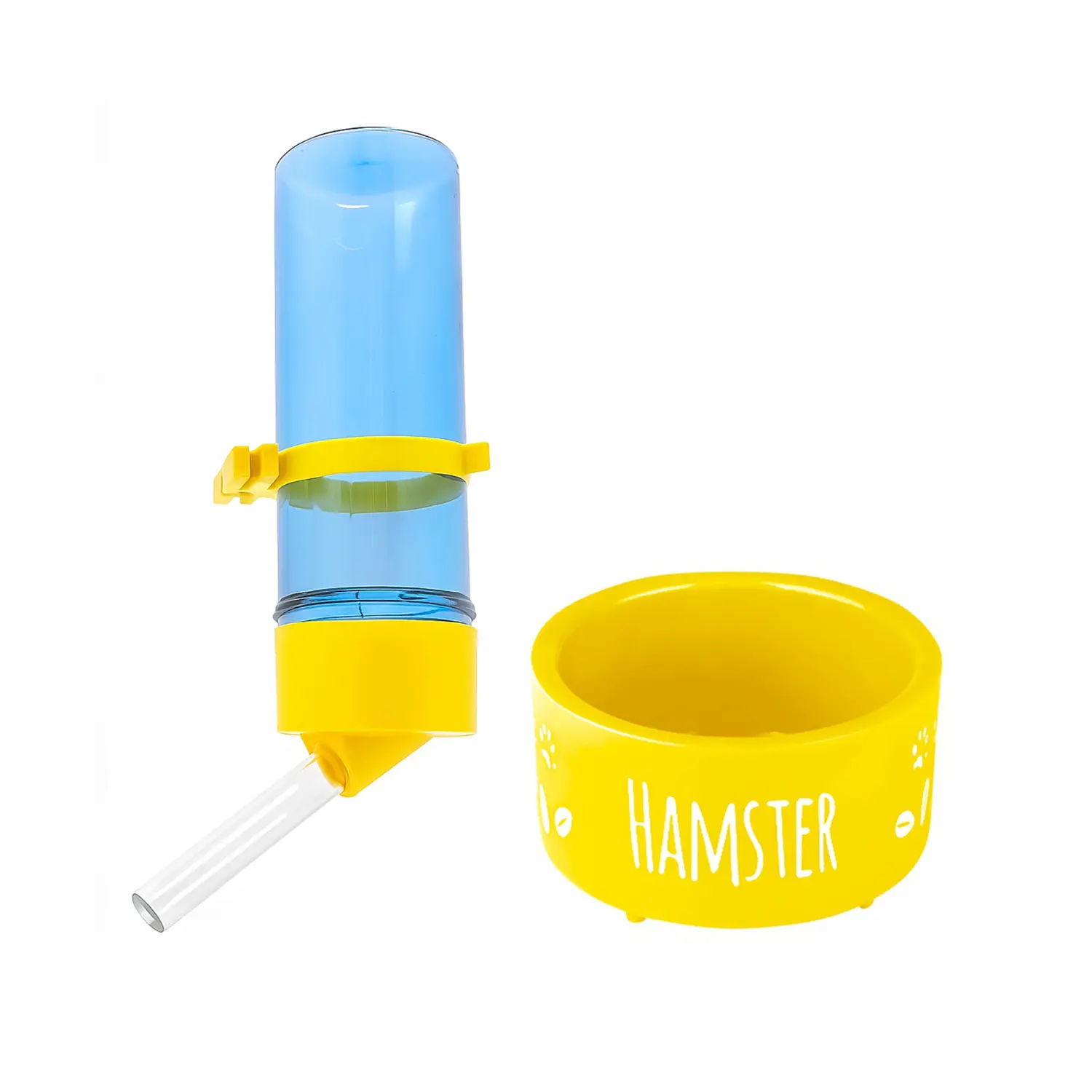 Kit Comedouro e Bebedouro Hamster Animalíssimo Amarelo