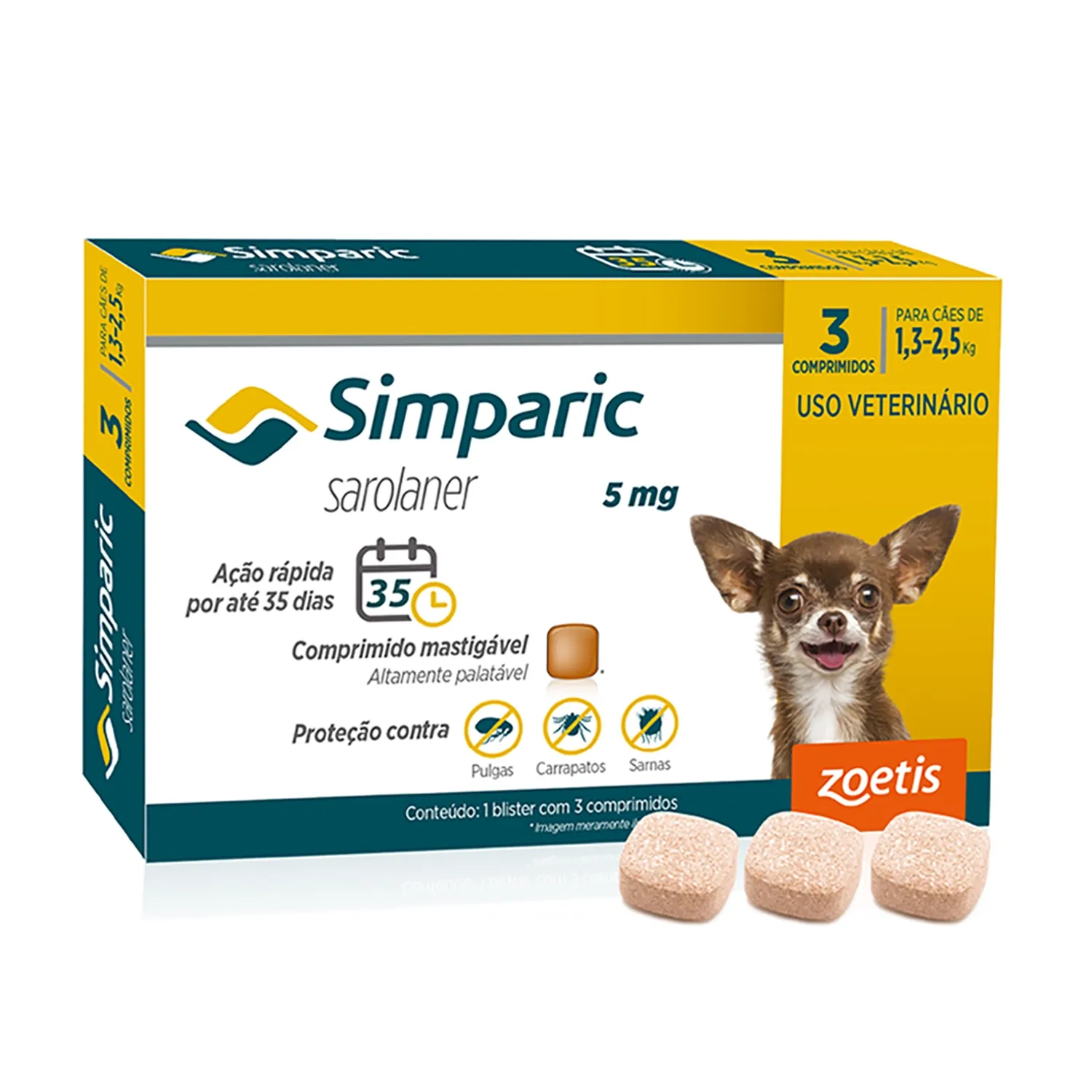 Antipulgas Simparic 5mg para Cães 1,3 a 2,5kg