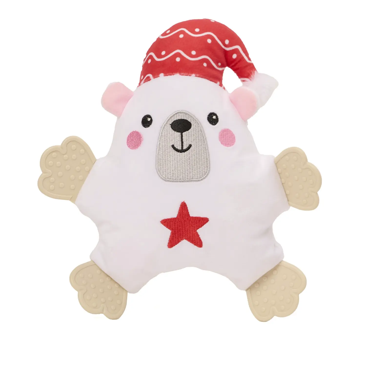 Brinquedo Pelúcia com Mordedor Ursinho com Gorro Savana Pet Branco