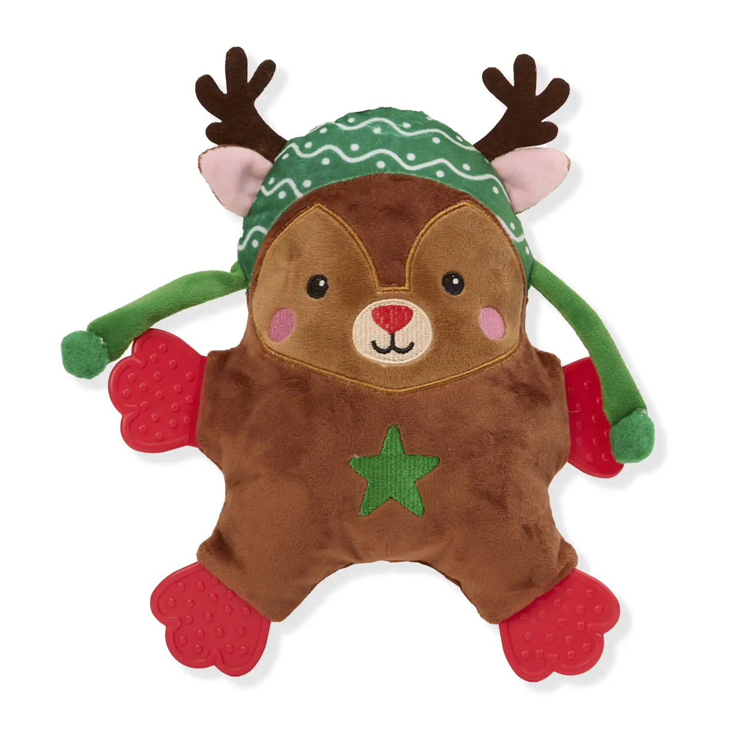 Brinquedo Pelúcia com Mordedor Rena com Gorro Savana Pet Marrom