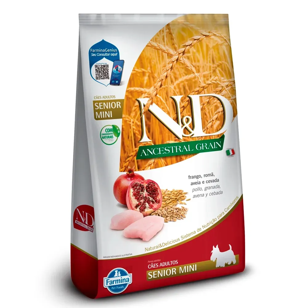Ração N&amp;D Ancestral Grain Cães Senior Mini Frango