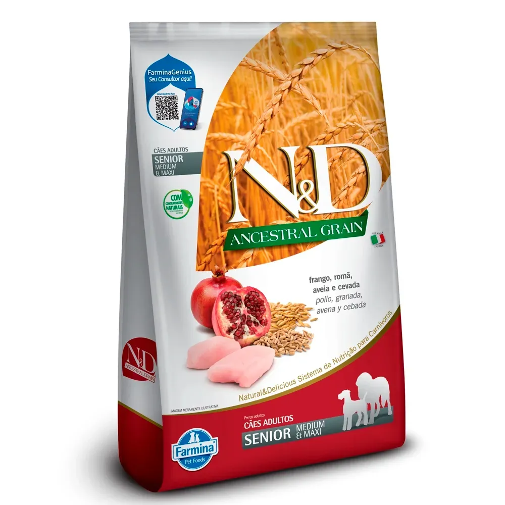 Ração N&amp;D Ancestral Grain Cães Sênior Medium e Maxi Frango