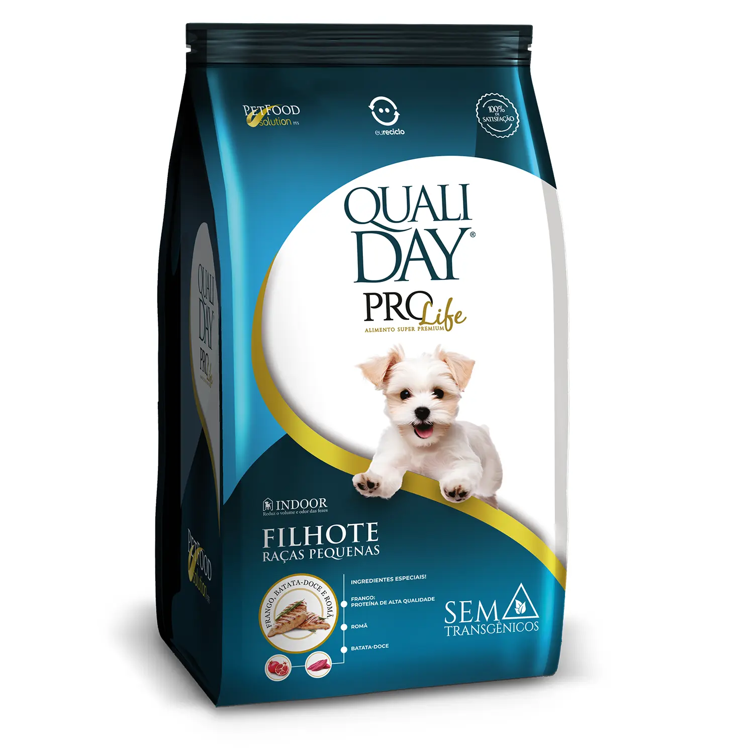 Ração Qualiday Pro Life Cães Filhotes Raças Pequenas Frango, Batata Doce e Romã