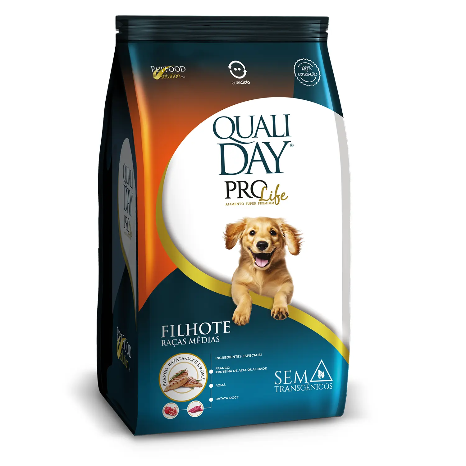 Ração Qualiday Pro Life Cães Filhotes Raças Médias e Grandes Frango, Batata Doce e Romã