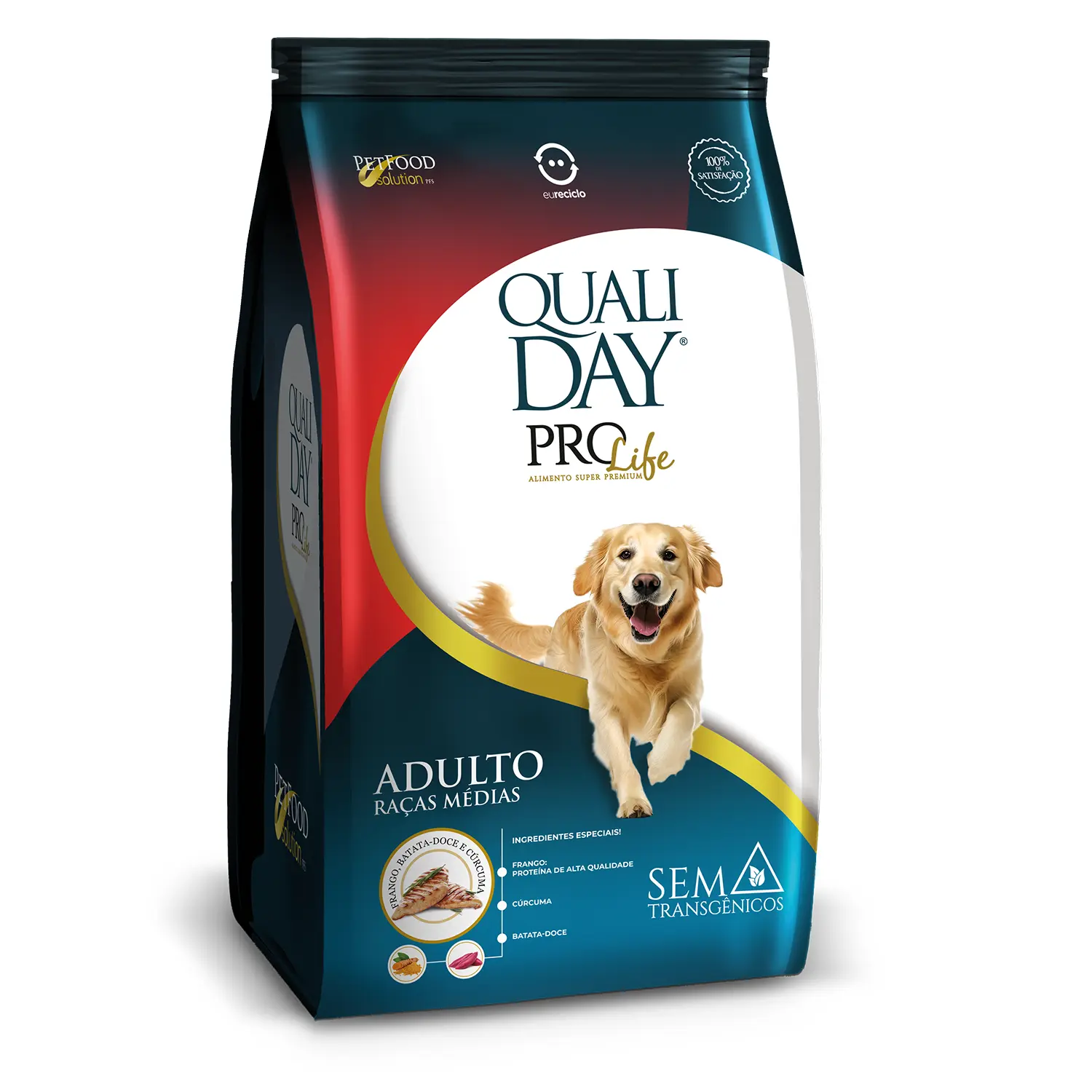 Ração Qualiday Pro Life Cães Adultos Raças Médias e Grandes Frango, Batata Doce e Cúrcuma