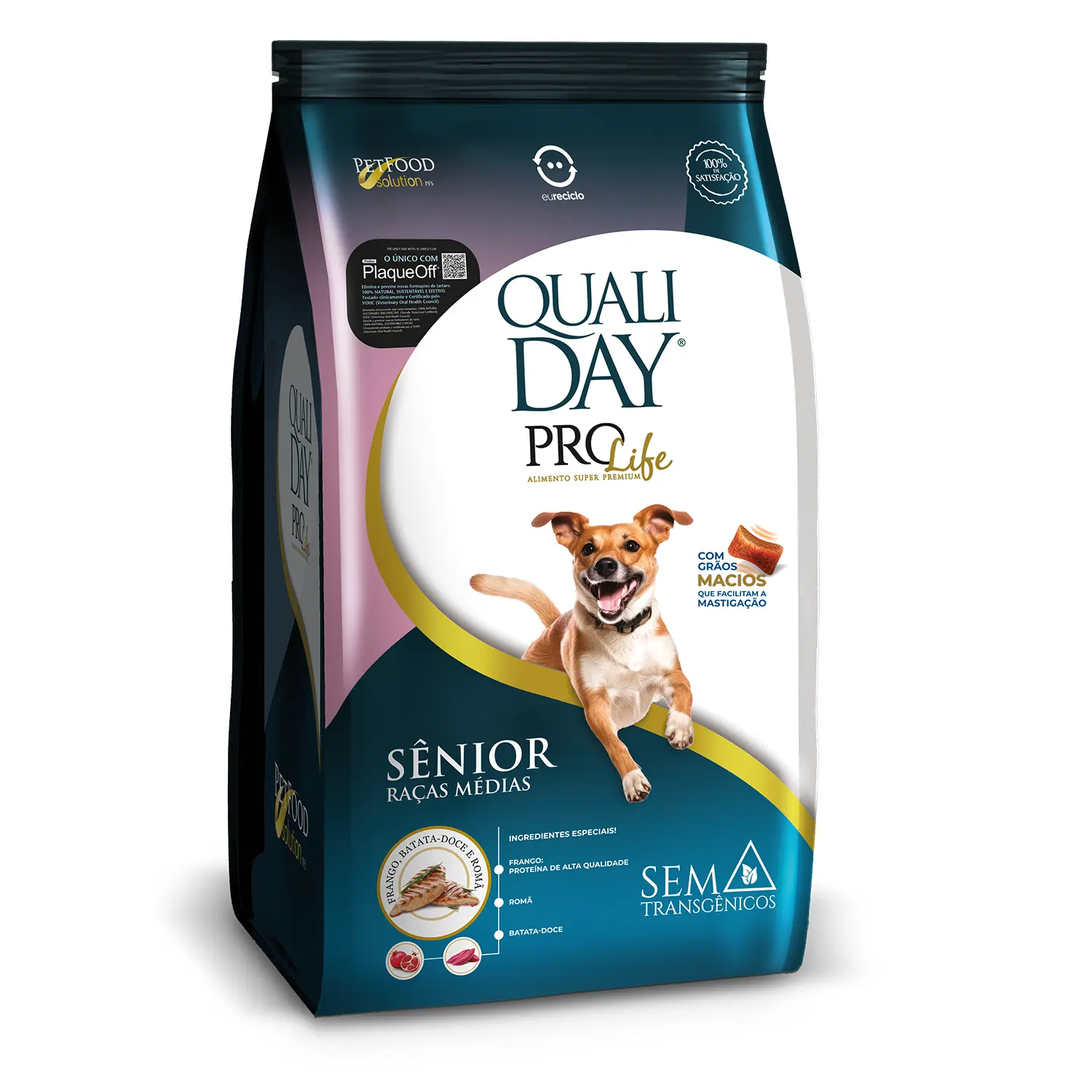 Ração Qualiday Pro Life Cães Sênior Raças Médias e Grandes Frango, Batata Doce e Romã