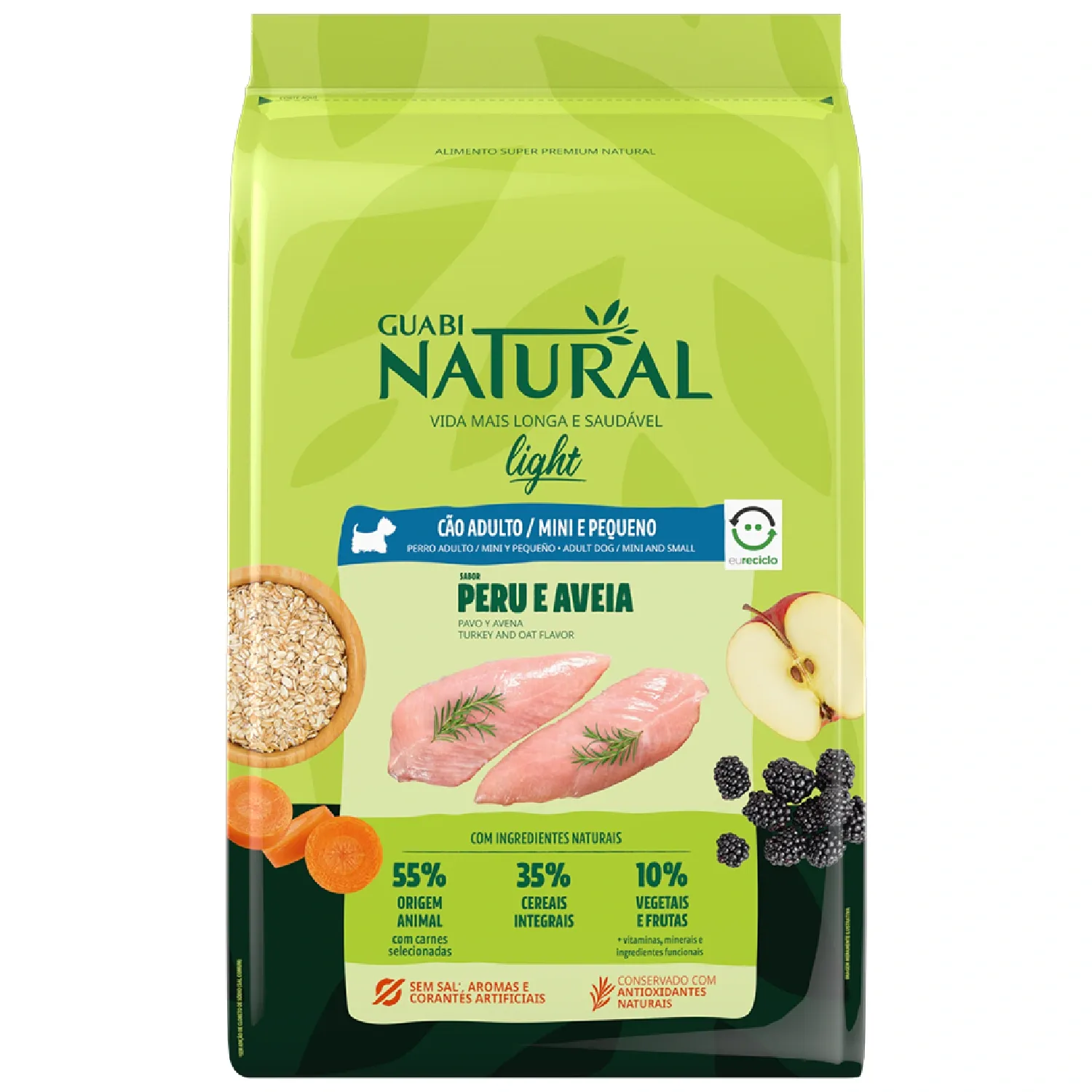 Ração Guabi Natural Cães Adultos Light Raças Mini e Pequeno Peru e Aveia