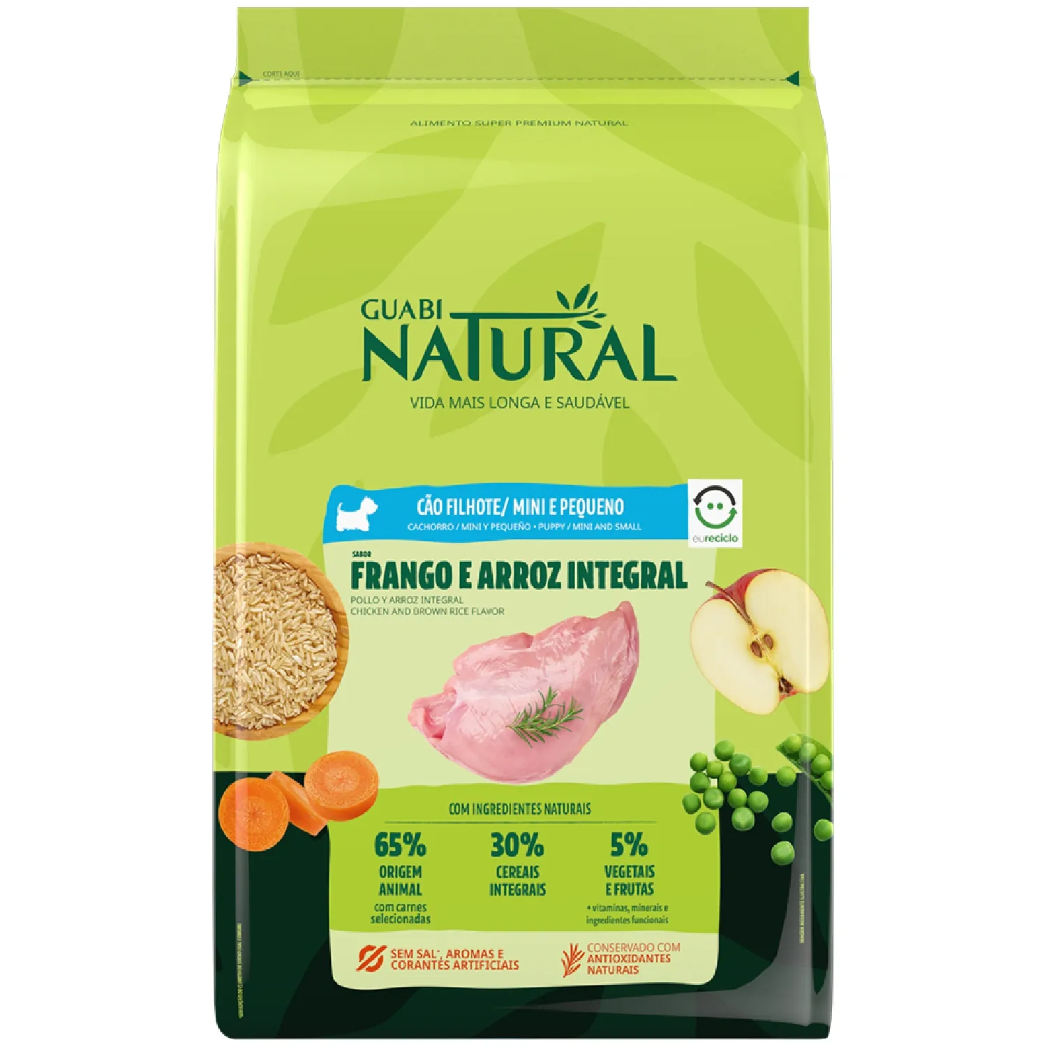 Ração Guabi Natural Cães Filhotes Raças Mini e Pequenas Frango e Arroz Integral