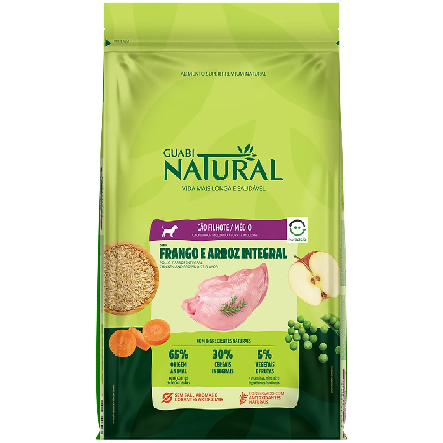 Ração Guabi Natural Cães Filhotes Médios Frango e Arroz Integral