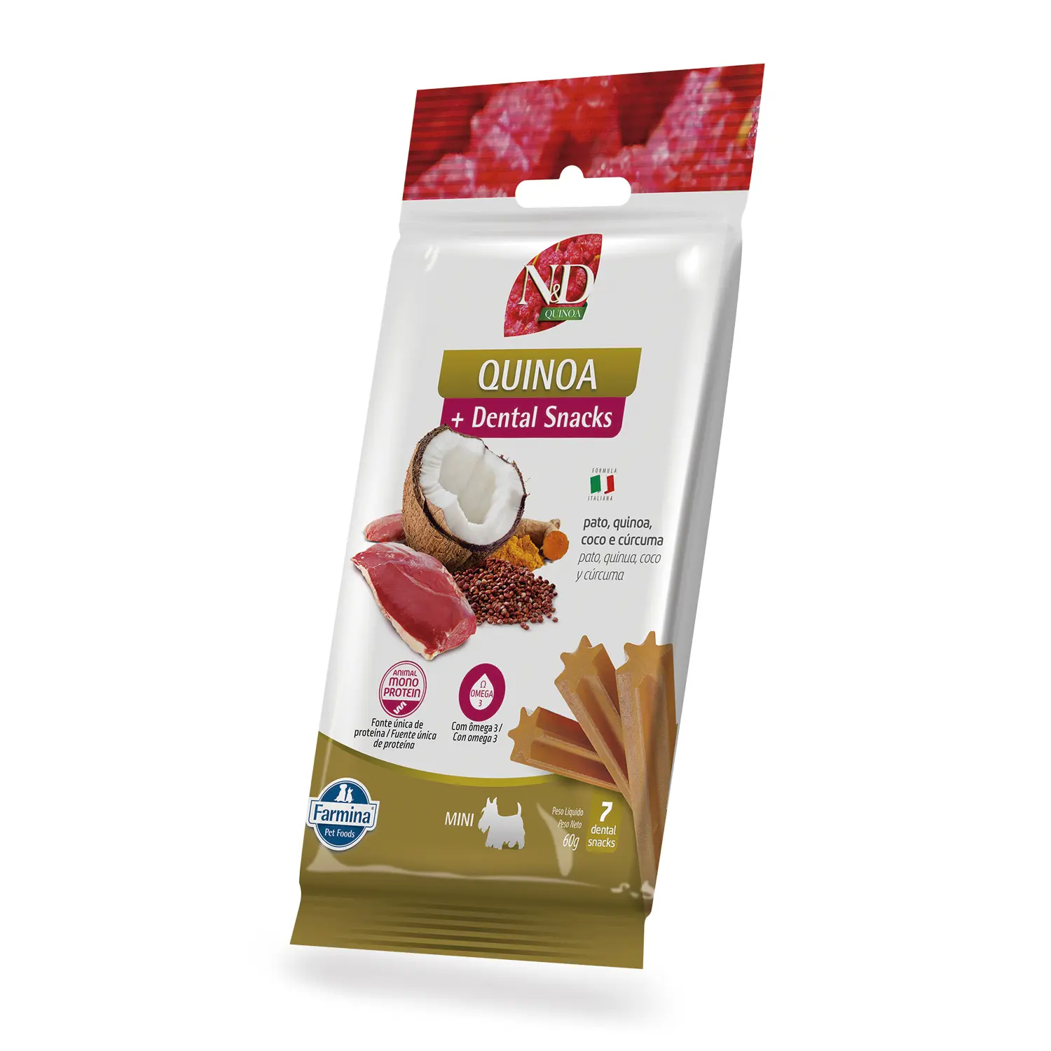Petisco Dental N&amp;D Quinoa Cães Mini e Pequenos Pato, Quinoa, Coco e Cúrcuma