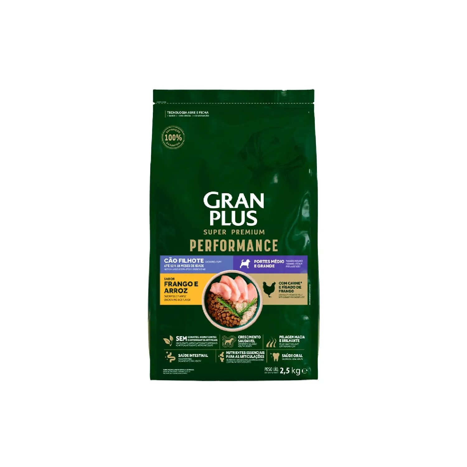 Ração GranPlus Performance Cães Filhotes Médio e Grande Frango e Arroz