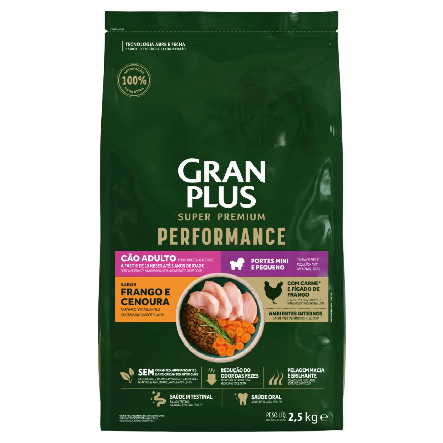 Ração GranPlus Performance Cães Adultos Mini e Pequeno Frango e Cenoura