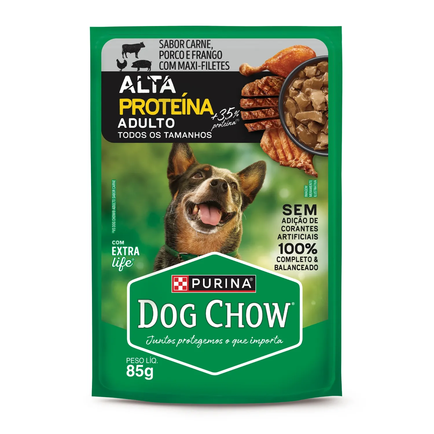 Ração Úmida Dog Chow Cães Adultos Alta Proteína Carne Porco e Frango