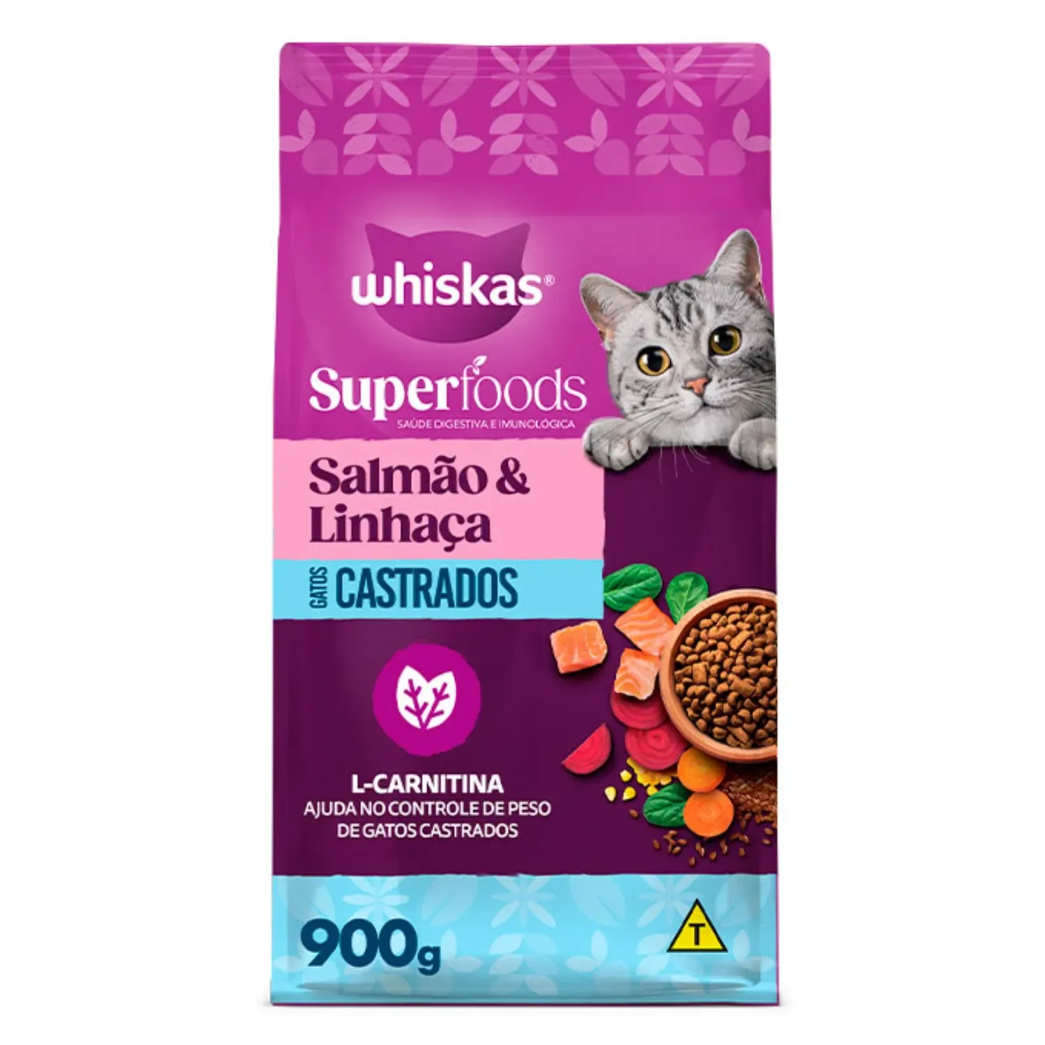 Ração Whiskas Superfoods Salmão e Linhaça Gatos Adultos Castrados