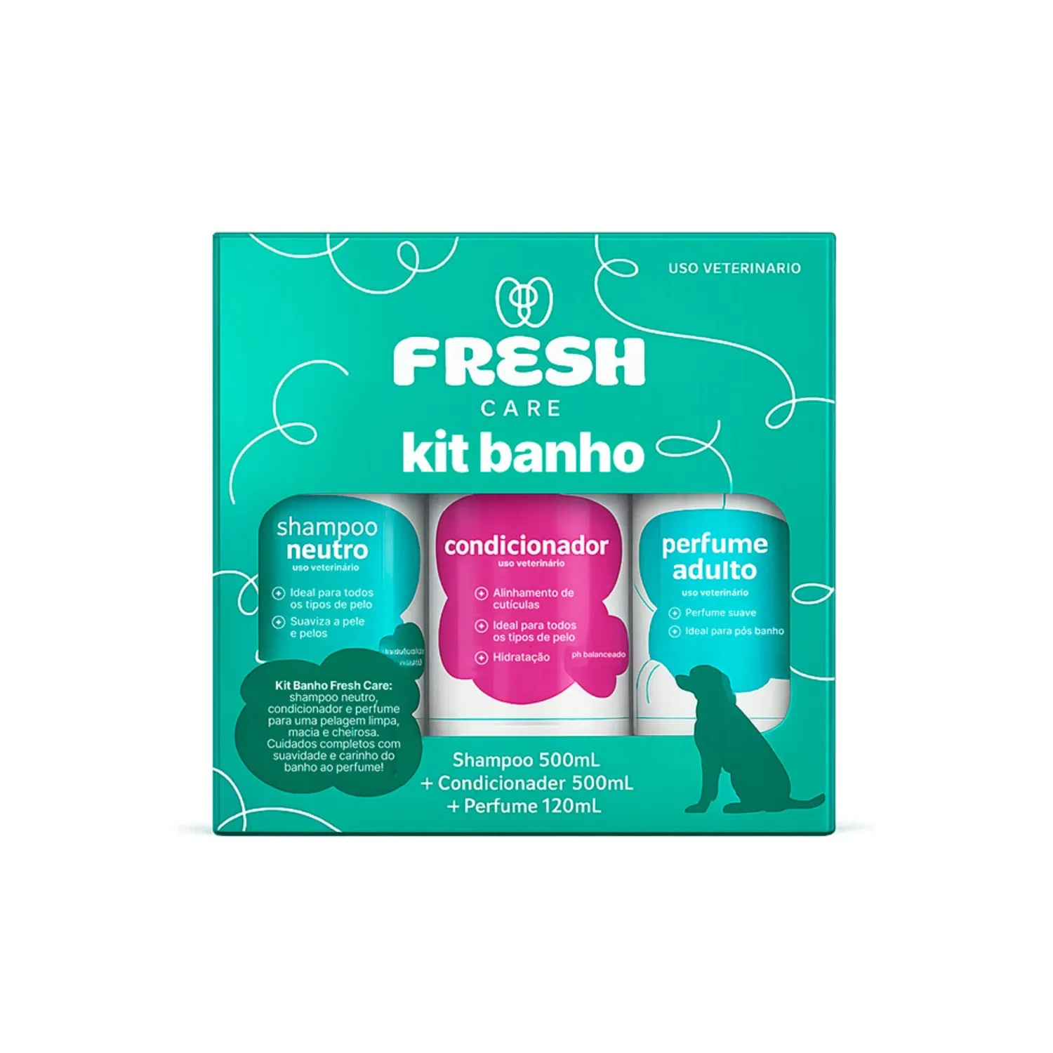 Kit Banho Fresh Care Shampoo, Condicionador e Perfume para Cães