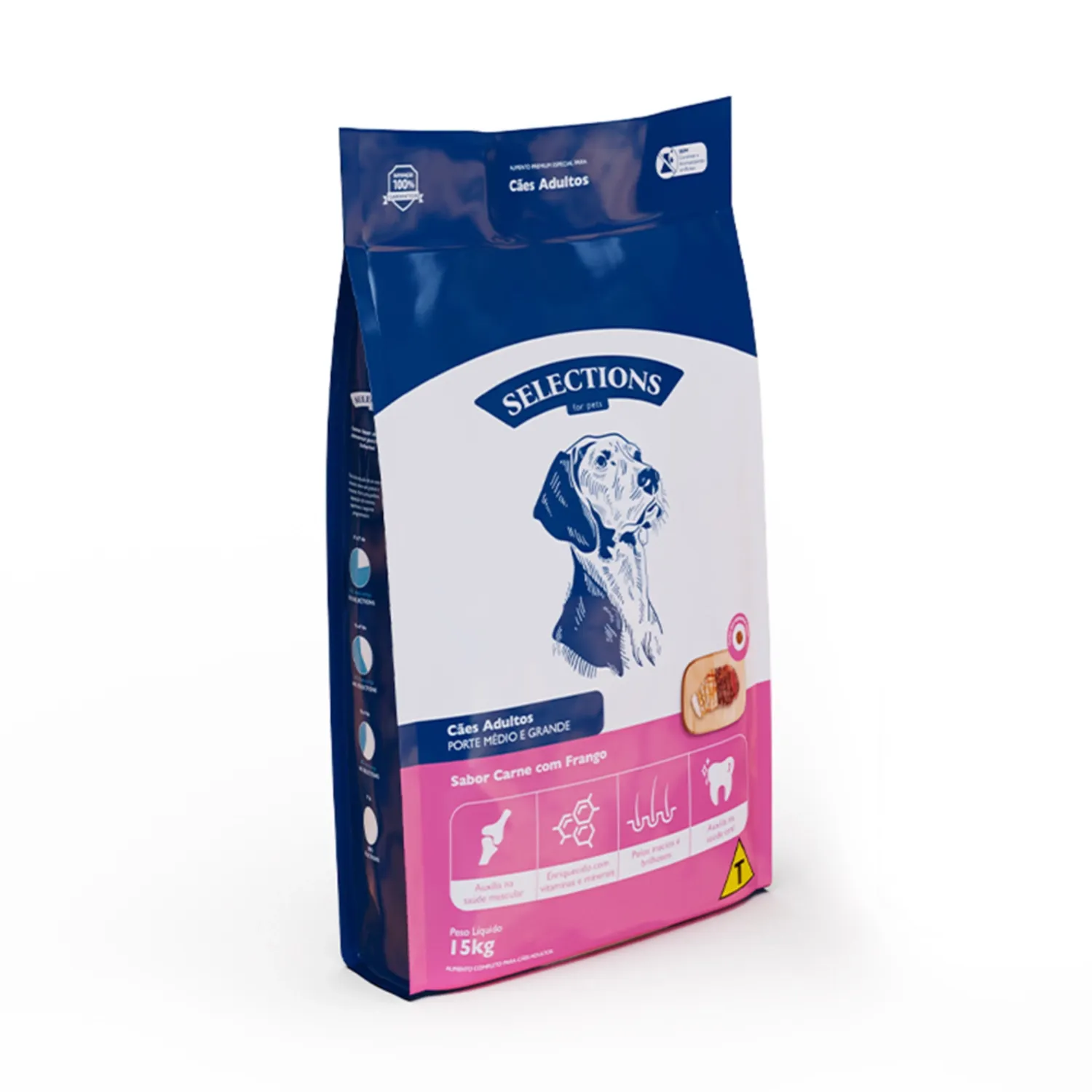 Ração Selections for Pets Cães Adultos Médio e Grande Carne e Frango