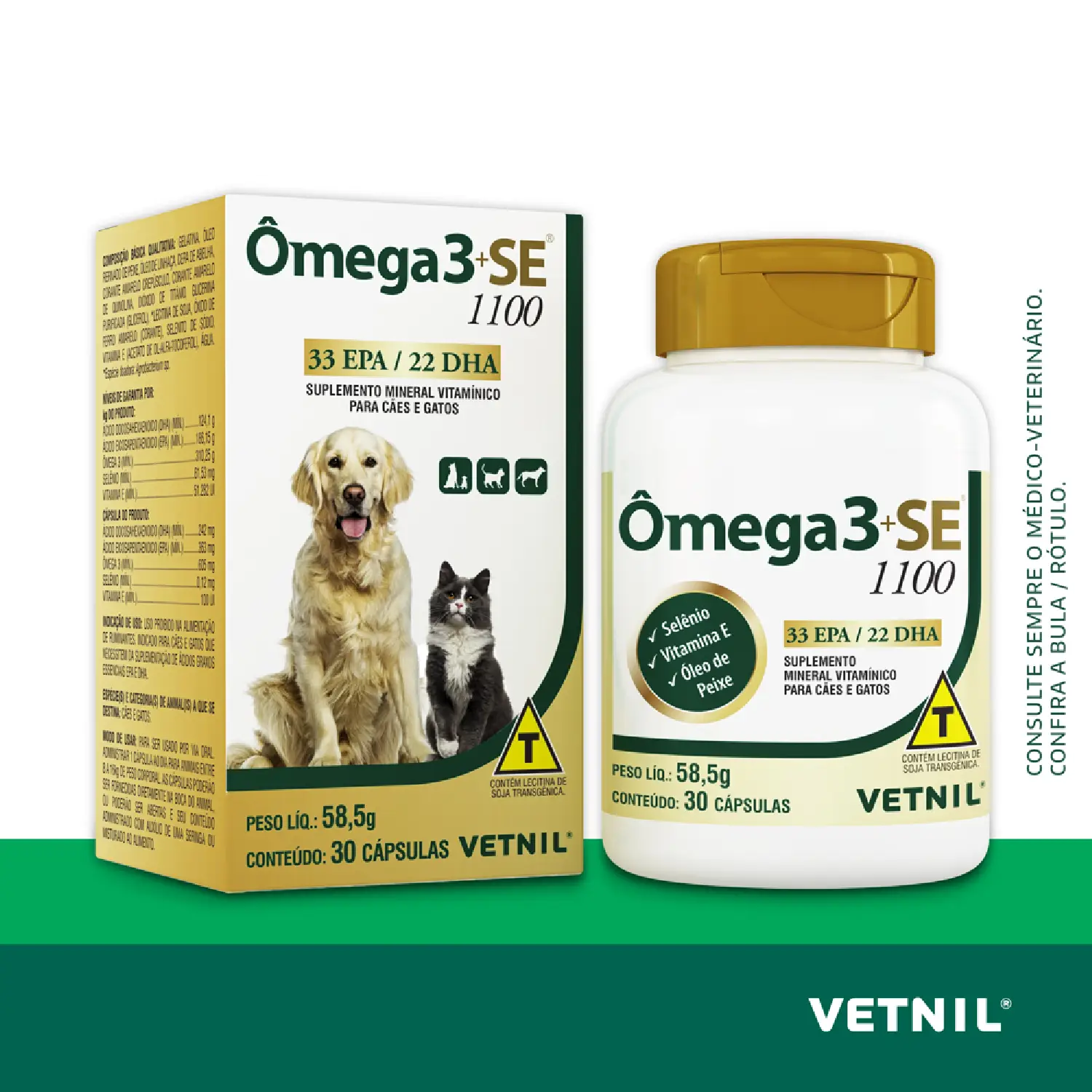 Ômega 3+SE 1100 Suplemento Cães e Gatos