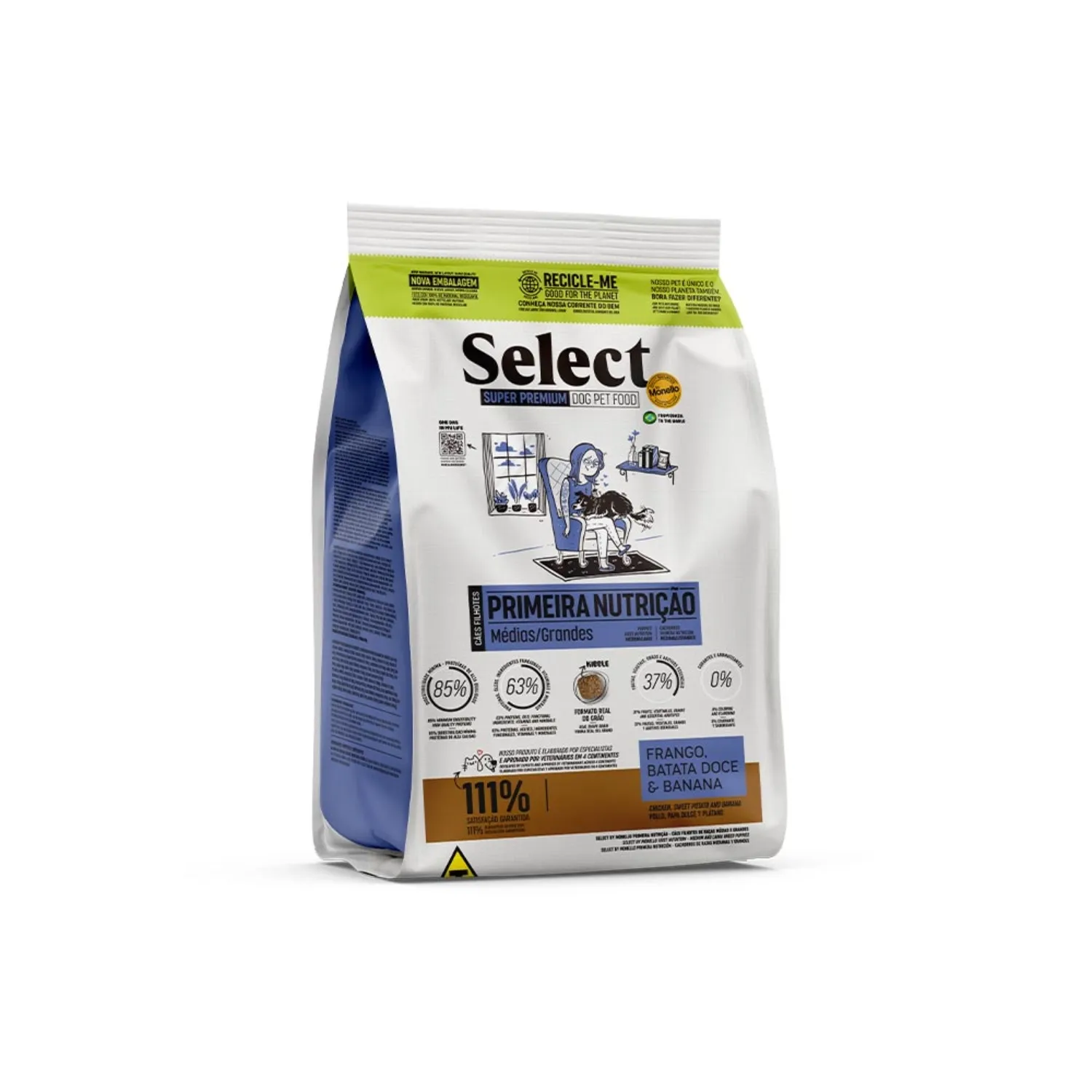 Ração Select Monello Primeira Nutrição para Cães Filhotes Médios e Grandes Frango, Batata-Doce e Banana