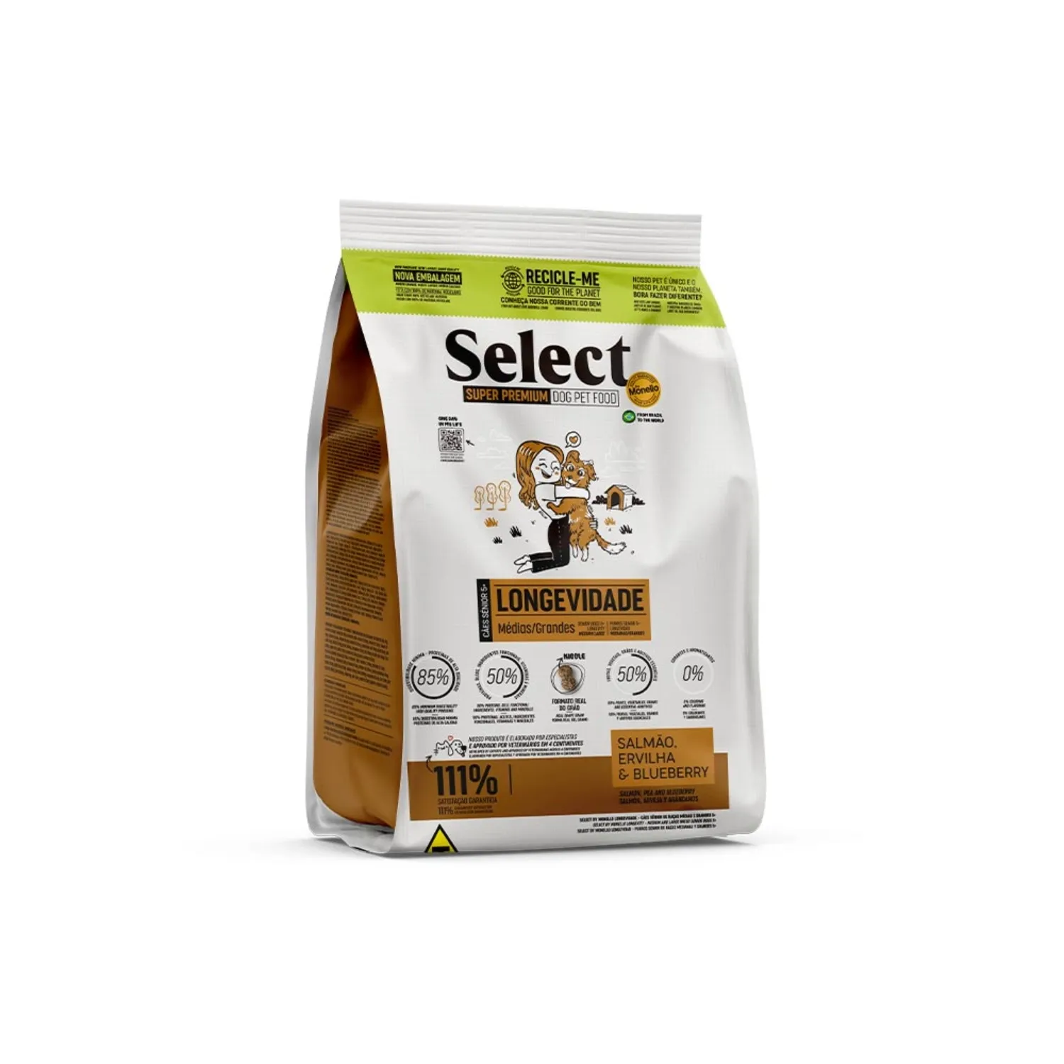 Ração Select Monello Longevidade para Cães Senior Médios e Grandes Salmão, Ervilha e Blueberry