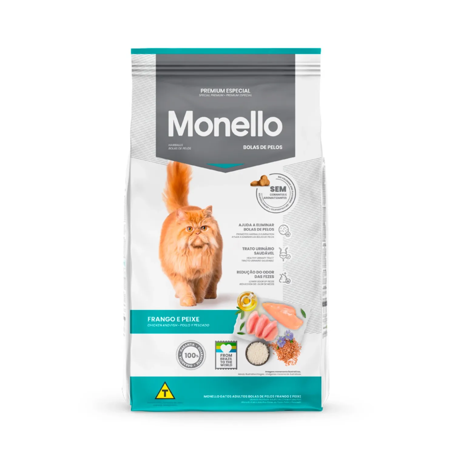Ração Monello Bolas de Pelos para Gatos Adultos Frango e Peixe