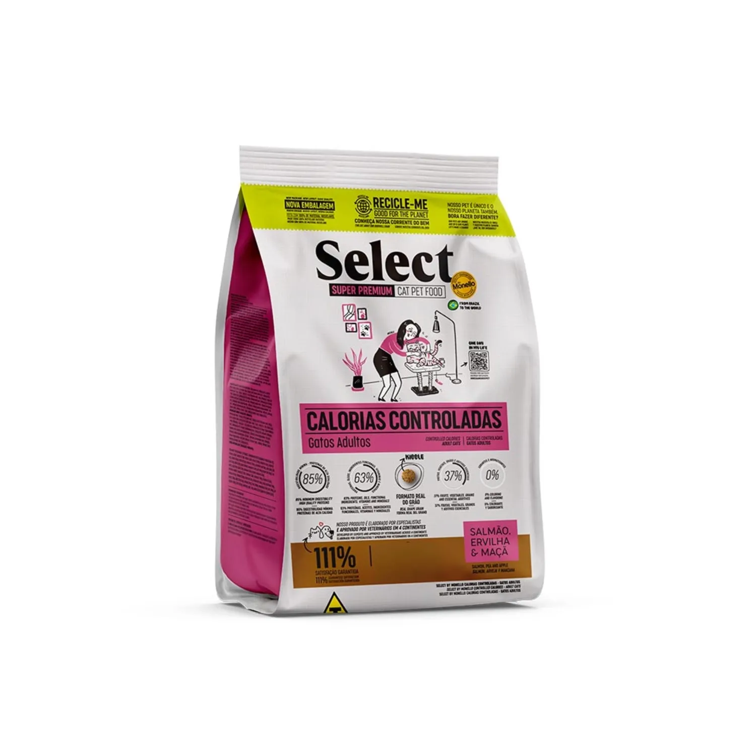 Ração Select Monello Calorias Controladas para Gatos Adultos Salmão, Ervilha e Maçã