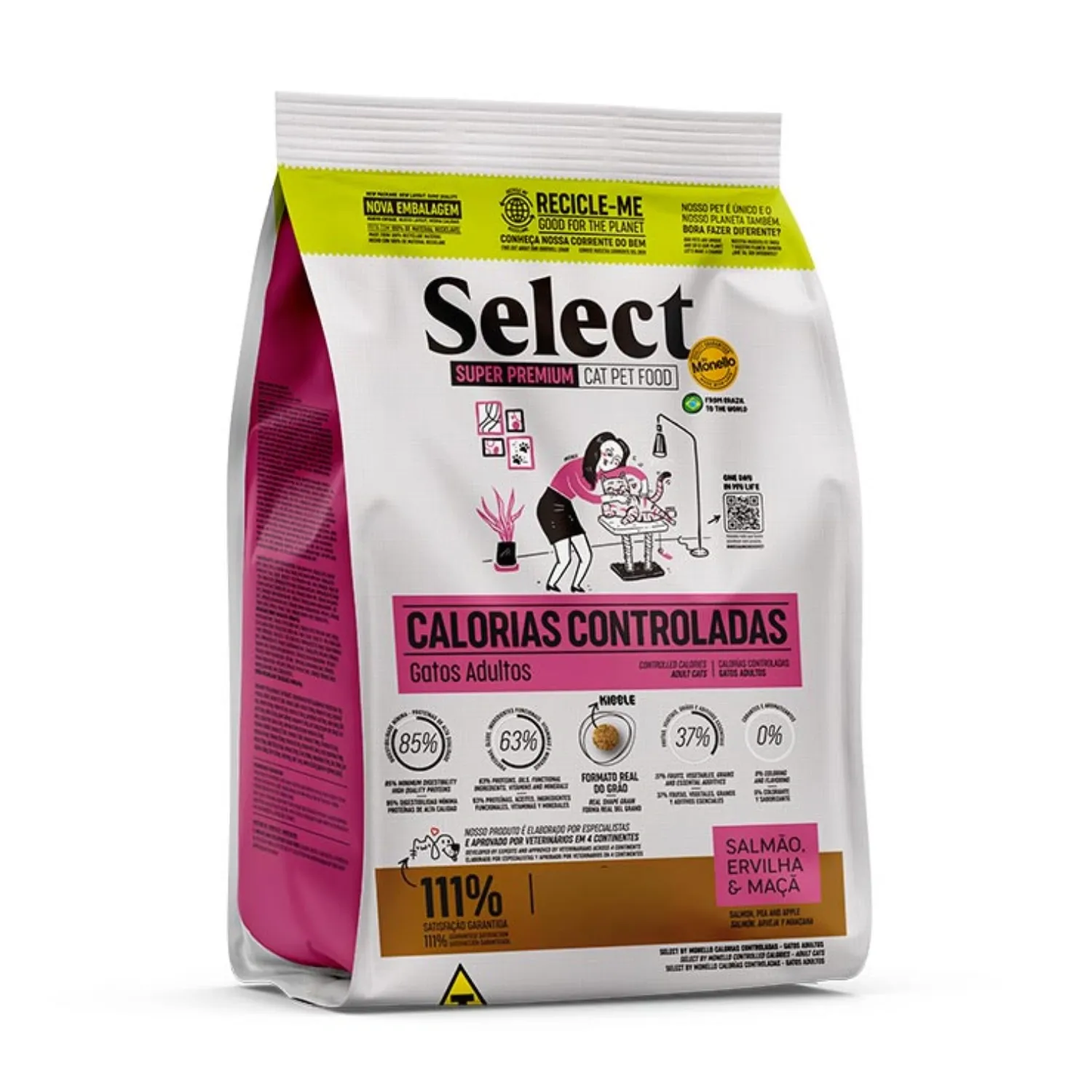 Ração Select Monello Calorias Controladas para Gatos Adultos Salmão, Ervilha e Maçã