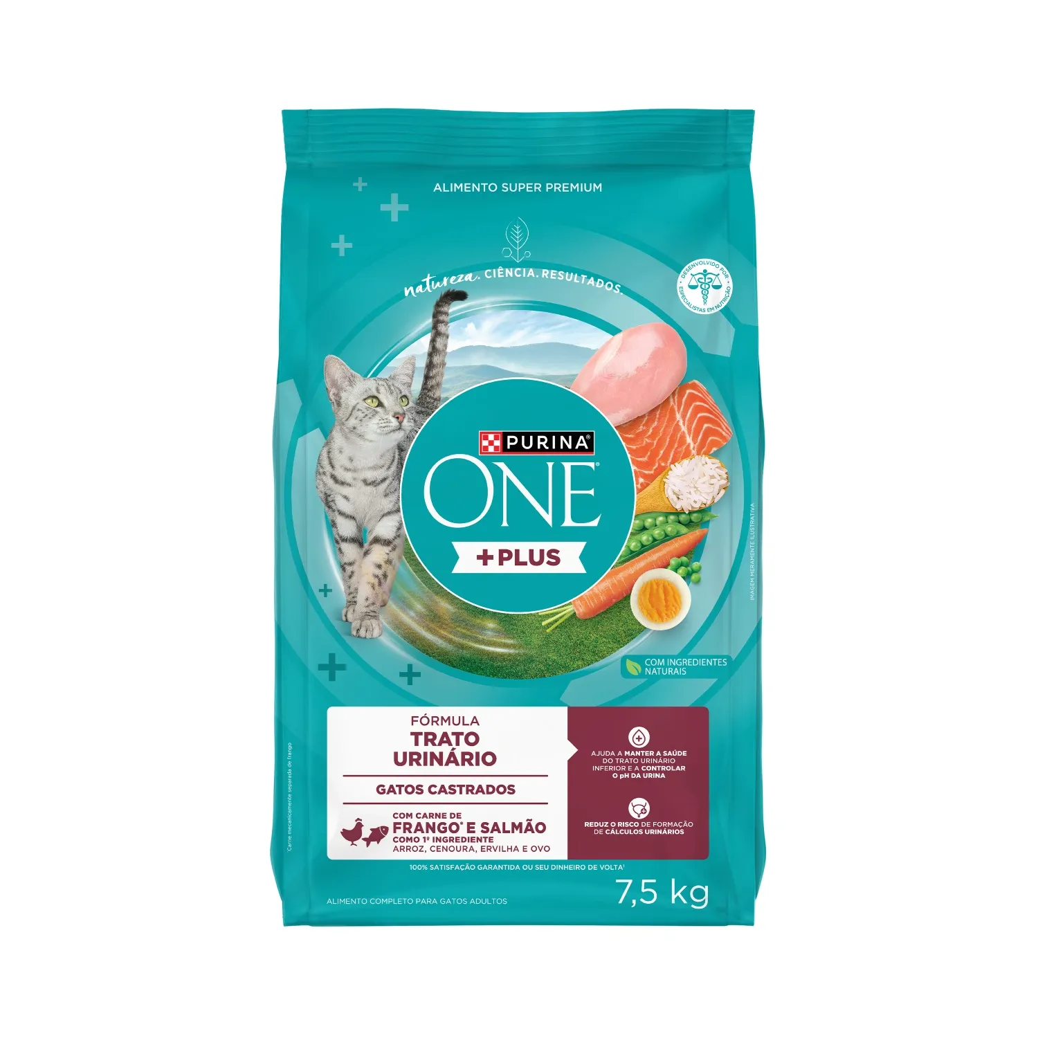 Ração Purina One Plus Trato Urinário Saudável Gatos Adultos Castrados Frango e Salmão