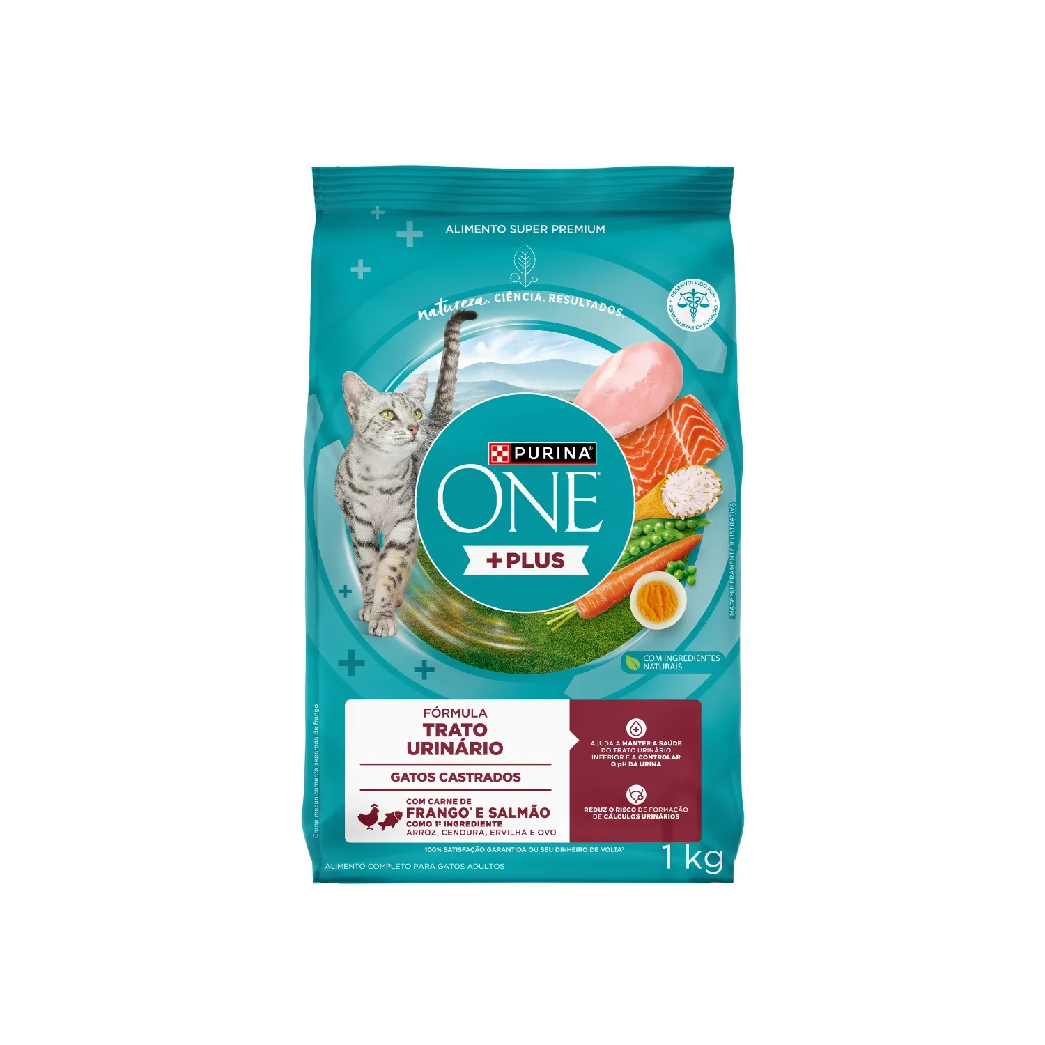 Ração Purina One Plus Trato Urinário Saudável Gatos Adultos Castrados Frango e Salmão