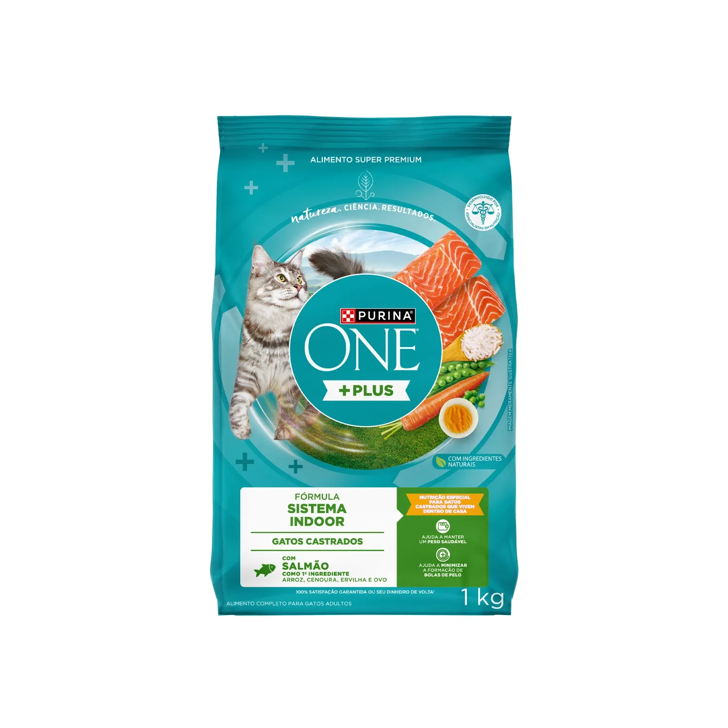 Ração Purina One Plus Sistema Indoor Gatos Adultos Castrados Salmão