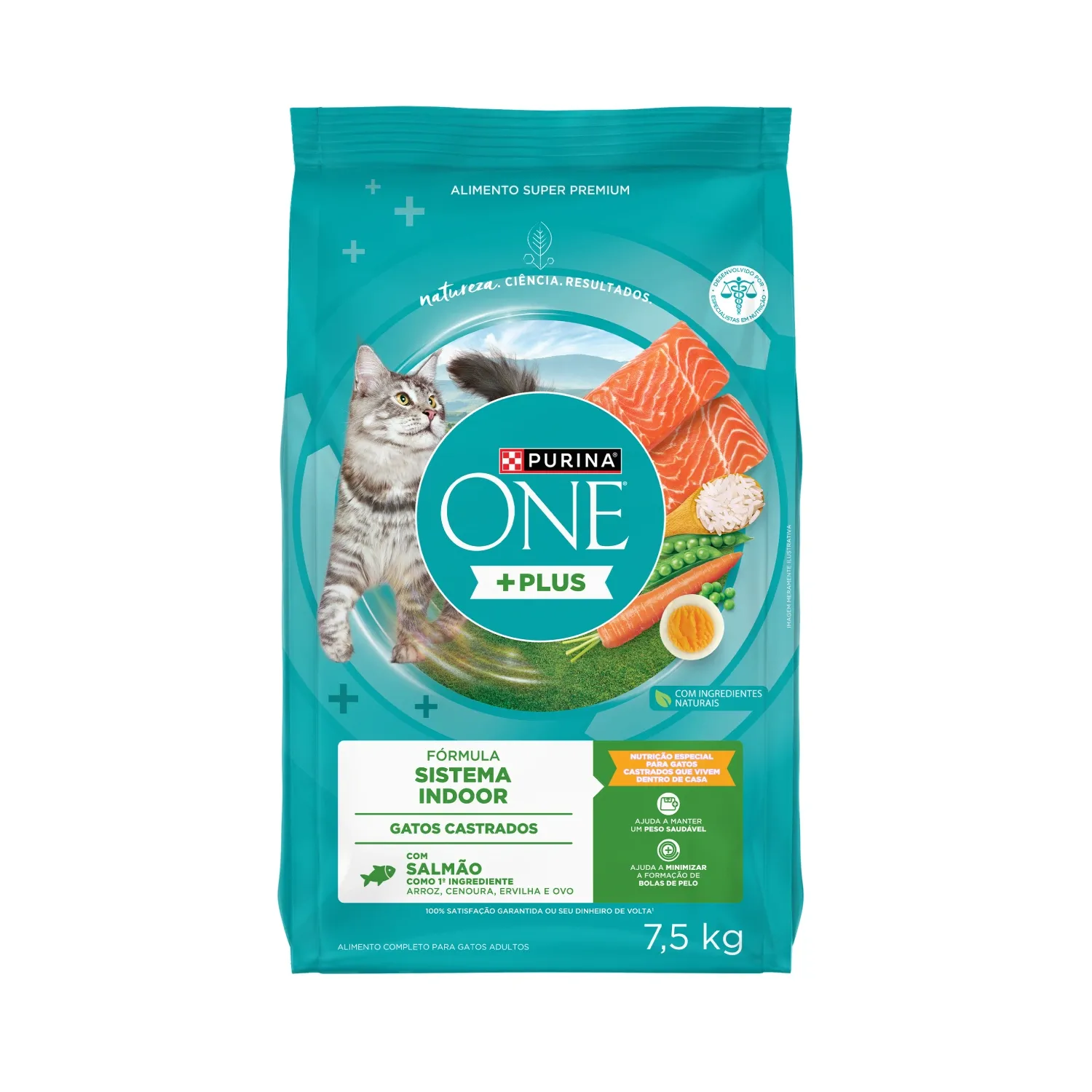 Ração Purina One Plus Sistema Indoor Gatos Adultos Castrados Salmão