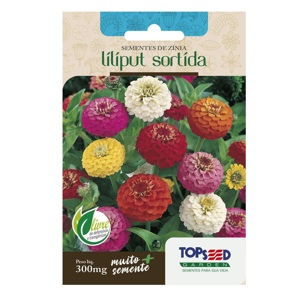 Sementes de Zínia Liliput Sortida Tradicional Topseed Garden
