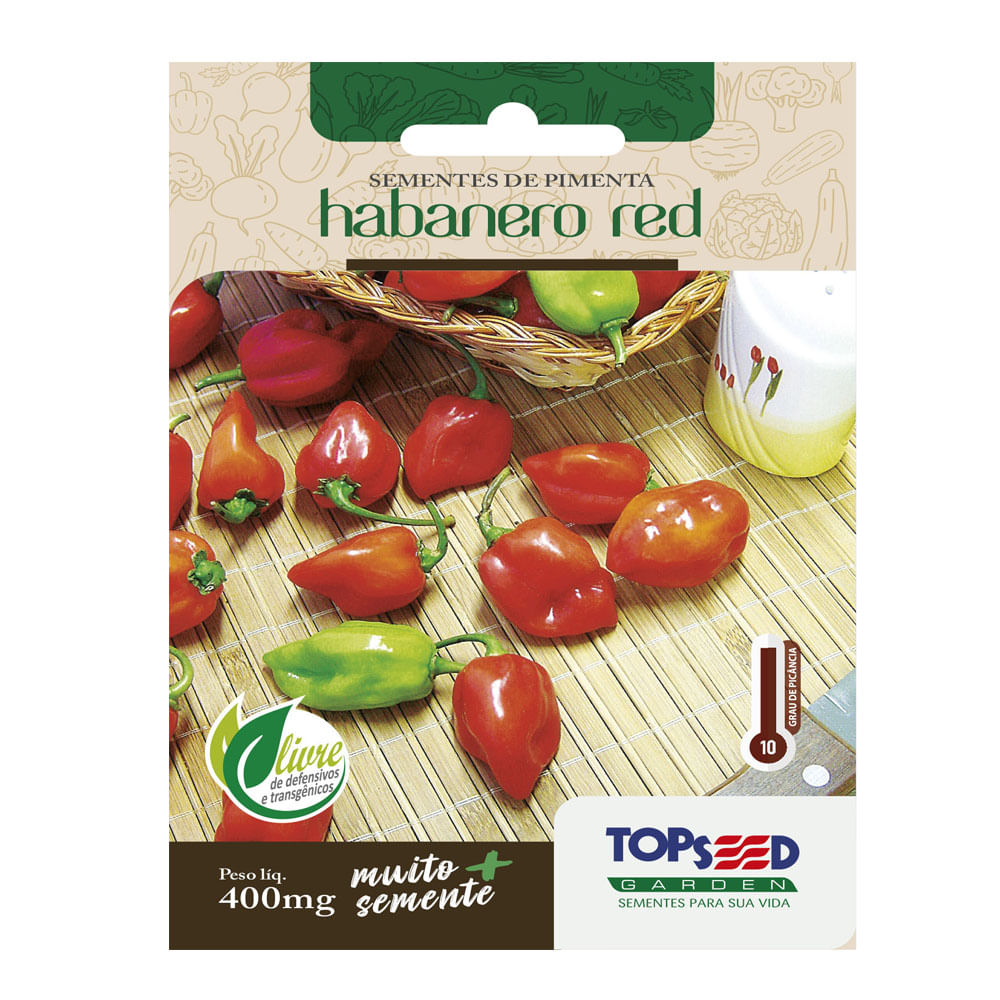 Sementes de Pimenta Habanero Red Tradicional Topseed Garden