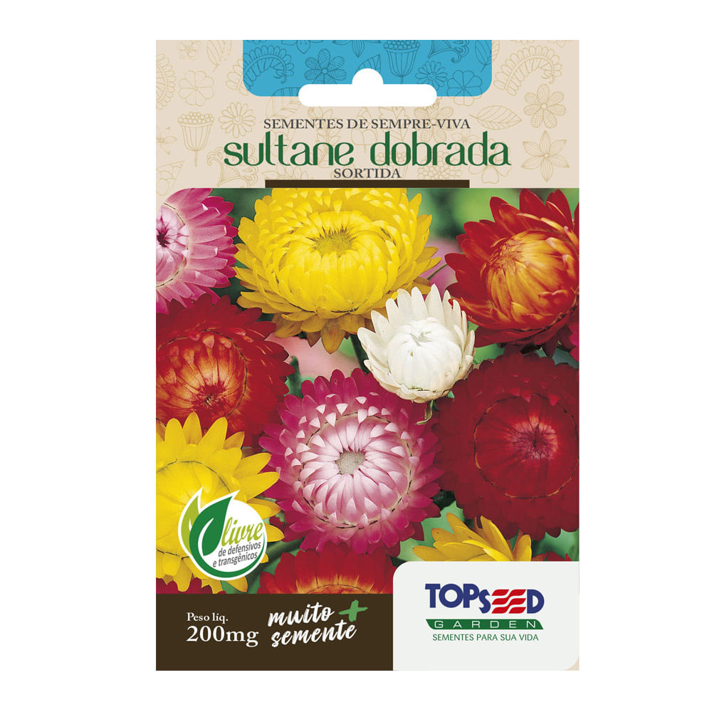 Sementes de Sempre Viva Sultane Dobrada Sortida Tradicional Topseed Garden